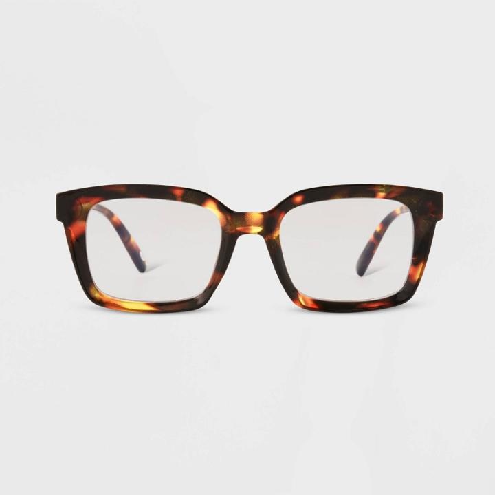 Women's Tortoise Print Shiny Plastic Rectangle Blue Light Filtering Reading Glasses - Universal Thread Dark Brown