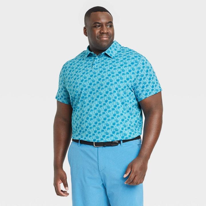 Men's Big & Tall Supima Cotton Printed Polo Shirt - All In Motion Turquoise Green