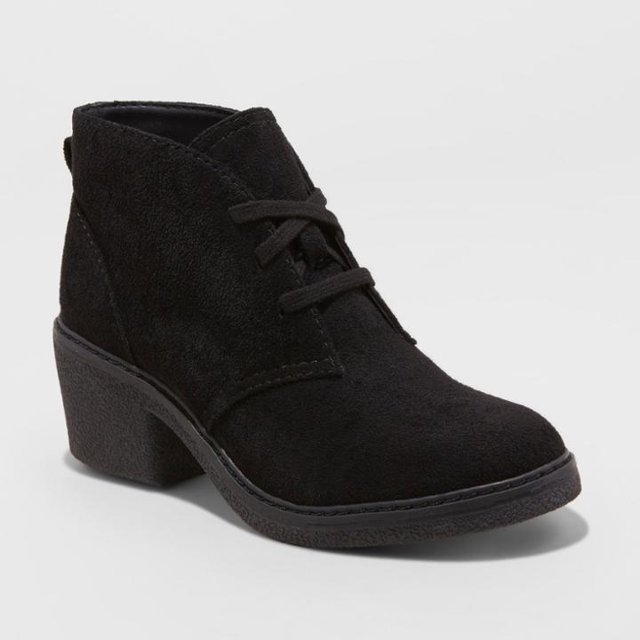Women's Lucia Microsuede Lace-up Heeled Wide Width Ankle Booties - Universal Thread Black 7w,
