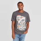 Mad Engine Men's Wolves Wearing Santa Hats Ugly Christmas Short Sleeve Graphic T-shirt - Charcoal Gray