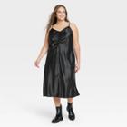Women's Plus Size Ruched Slip Dress - A New Day Black