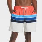 Men's 7 Stripe Swim Trunk With Boxer Brief Liner - Goodfellow & Co M, Blue/beige/pink