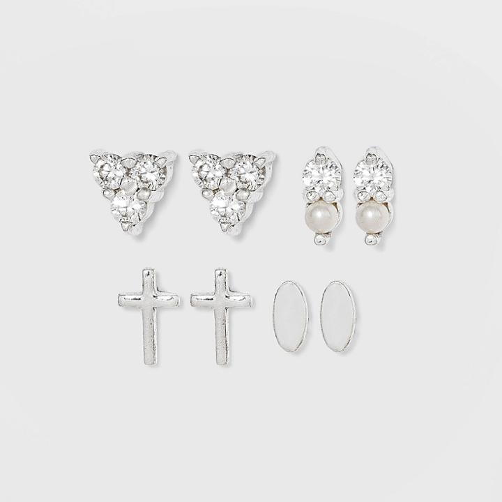 Sterling Silver Cubic Zirconia Stud Cross Earring Set 4pc - A New Day