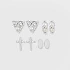Sterling Silver Cubic Zirconia Stud Cross Earring Set 4pc - A New Day