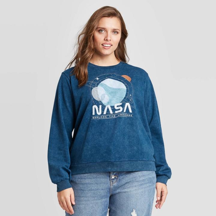Women's Nasa Plus Size Graphic Sweatshirt - Navy