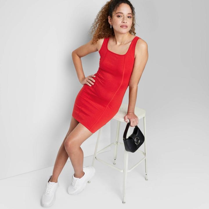Women's Sleeveless Seamed Bodycon Dress - Wild Fable Red Xxs