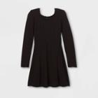 Girls' Square Neck Long Sleeve Knit Dress - Art Class Black