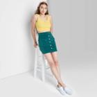 Women's Button-front Cord Mini A-line Skirt - Wild Fable Deep Teal