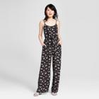 Women's Floral Strappy Jumpsuit W/ Lace Trim - Xhilaration Black/pink Floral