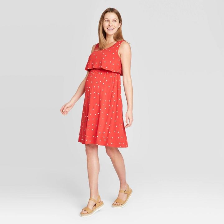 Maternity Polka Dot Sleeveless Double Layer Nursing Dress - Isabel Maternity By Ingrid & Isabel Red