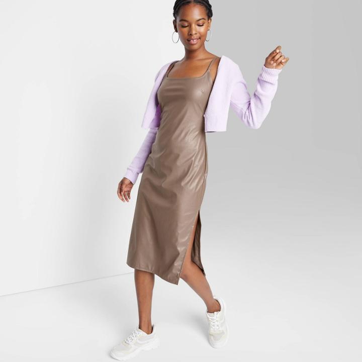 Women's Faux Leather Slip Dress - Wild Fable Dark Taupe
