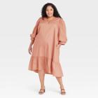 Women's Plus Size Long Sleeve Ruffle Hem Dress - A New Day Peach