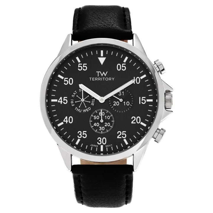 Men's Territory Stainless Steel Chronograph Dial Vegan Leather Strap Watch - Black