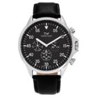 Men's Territory Stainless Steel Chronograph Dial Vegan Leather Strap Watch - Black