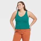 Women's Plus Size V-neck Fuzzy Sweater Tank - A New Day Green