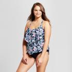 Surfside Women's Plus Size Floral Tiered Tankini - Navy Floral