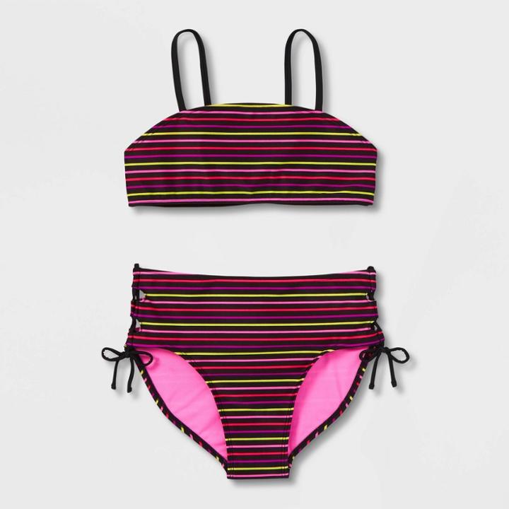 Girls' Striped 2pc Bikini Set - Art Class Xs, Pink/blue/yellow