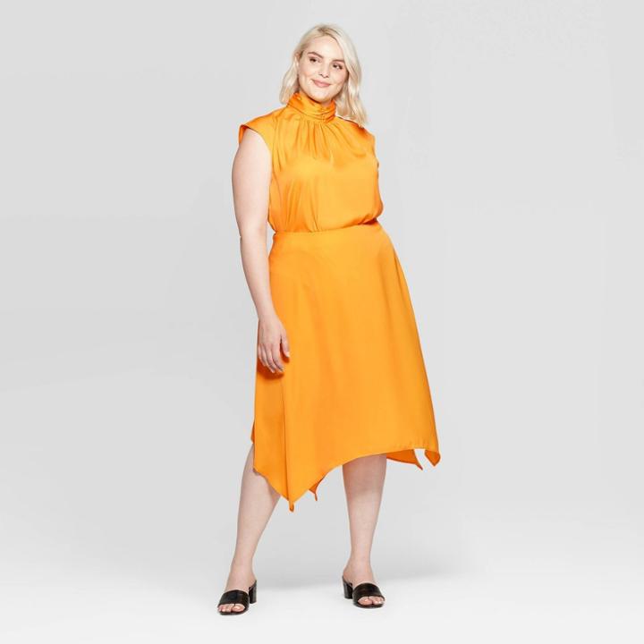 Women's Plus Size Sleeveless High Neck Back Button Blouse - Who What Wear Gold