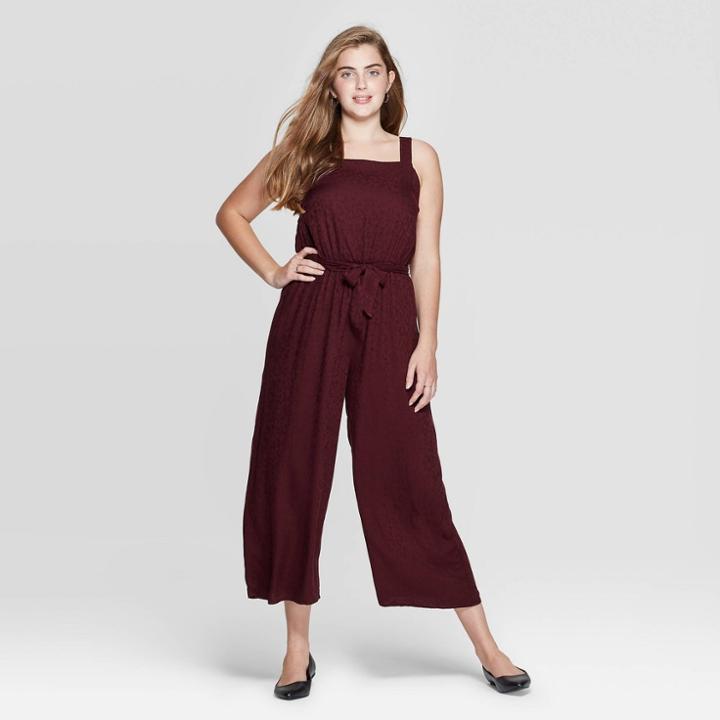 Women's Square Neck Sleeveless Tie Front Jumpsuit - Xhilaration Burgundy Xs, Women's, Red