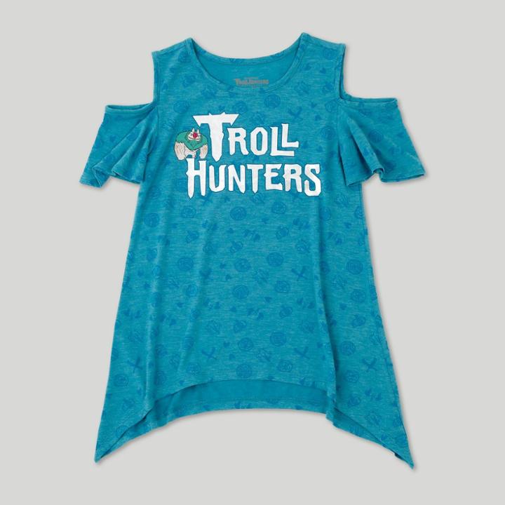 Girls' Trollhunters Cold Shoulder Short Sleeve T-shirt - Teal