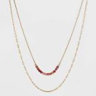 Gold Plated Rhodochrosite Faux Duo Chain Necklace - A New Day Pink