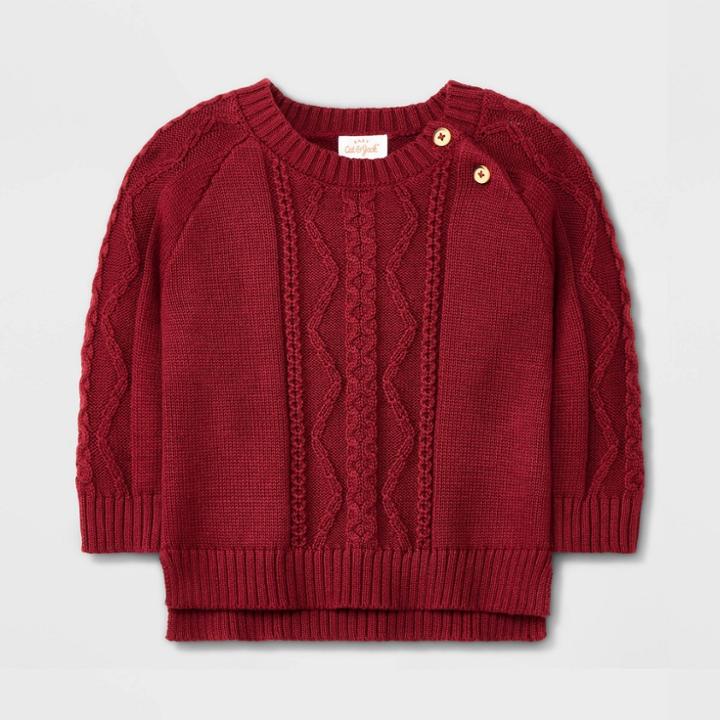 Baby Cable Pullover Sweater - Cat & Jack Maroon Newborn, Red