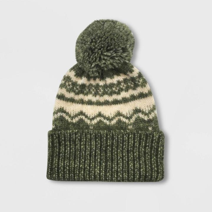 Women's Fair Isle Cuffed Beanie - Universal Thread Olive One Size, Women's, Green