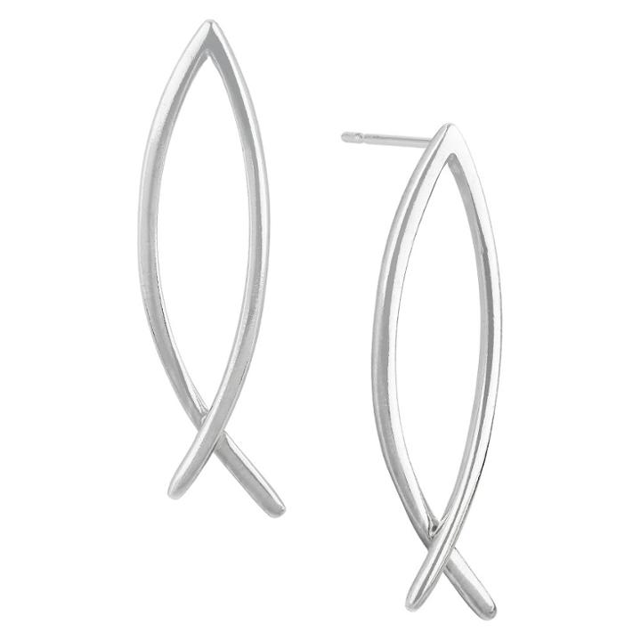 Distributed By Target Women's Button Post Drop Earring Sterling Silver Fish Shape Frontal -