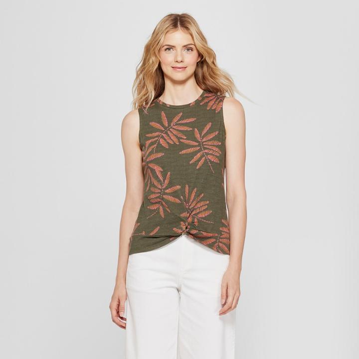 Women's Printed Twist Front Tank - A New Day Olive