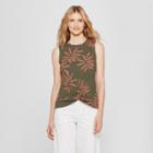 Women's Printed Twist Front Tank - A New Day Olive