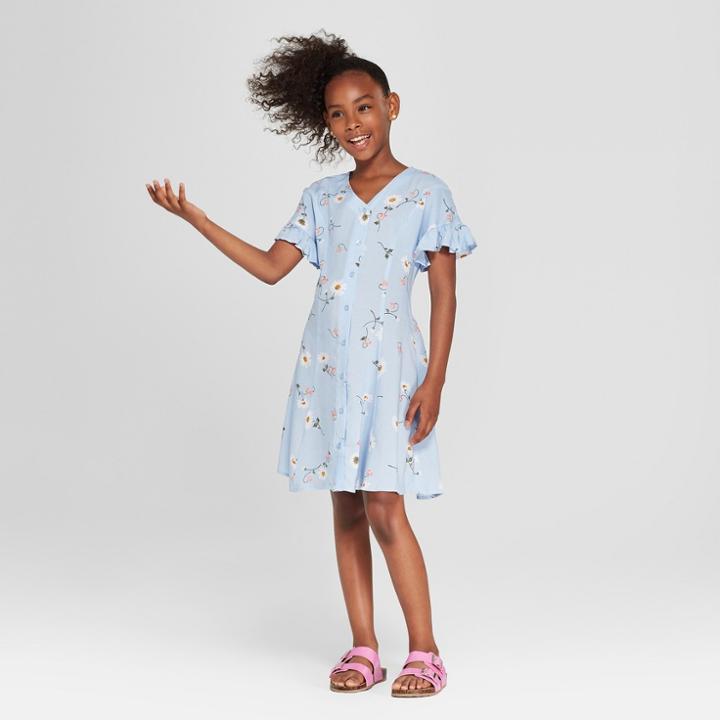 Girls' Button Front Dress - Art Class Blue