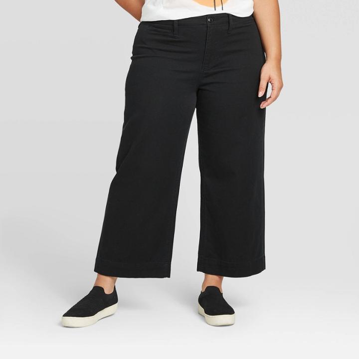 Women's Plus Size High-rise Cropped Wide Leg Pants - A New Day Black