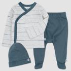 Honest Baby Boys' 3pc Organic Cotton Dotted/striped Kimono Top And Footed Pants With Beanie - Light Gray/blue Newborn