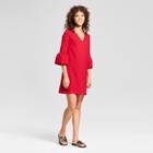 Women's V-neck Ponte Bell Sleeve Dress - Necessary Objects Red