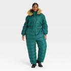 Women's Plus Size Puffer Snowsuit - Ava & Viv Teal Green