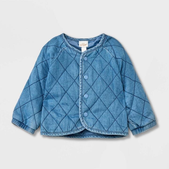 Baby Girls' Diamond Quilted Denim Jacket - Cat & Jack Light Blue Newborn