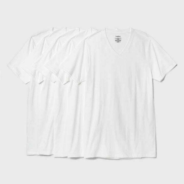 Men's Short Sleeve 4+1 Bonus Pack V-neck T-shirt - Goodfellow & Co White