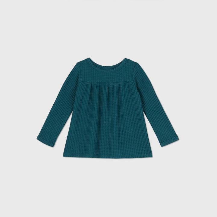 Toddler Girls' Long Sleeve Cozy Waffle T-shirt - Cat & Jack Teal
