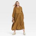 Women's Plus Size Balloon Long Sleeve Tiered Dress - Universal Thread Brown Floral