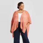 Women's Plus Size Weight Open Knit Ruana - A New Day Pink One Size, Women's, Orange