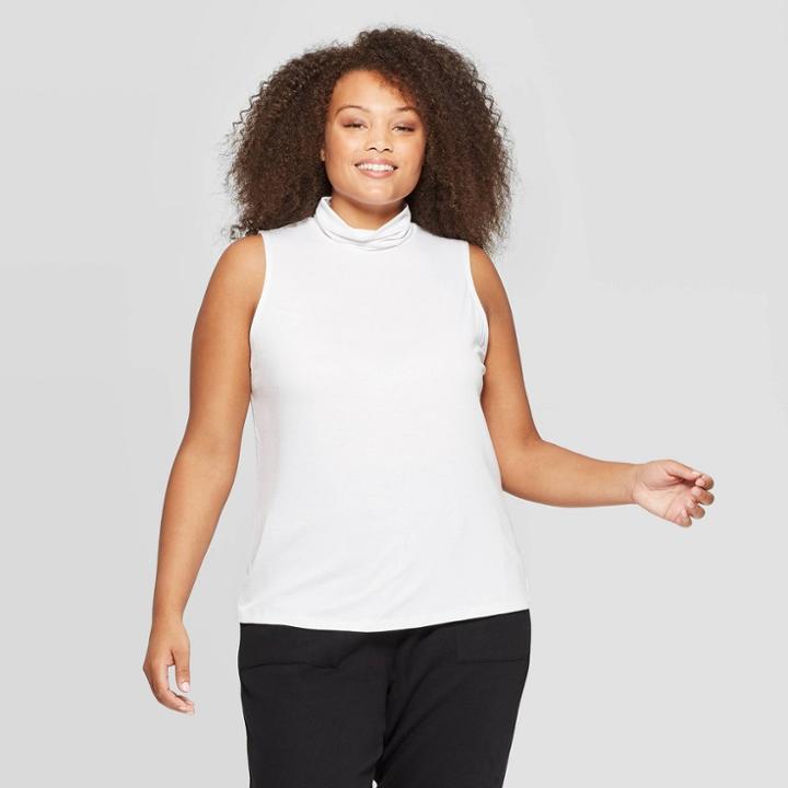 Women's Plus Size Sleeveless Turtleneck Sweatshirt - A New Day White