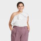 Women's Plus Size One Shoulder Ruffle Top - A New Day White