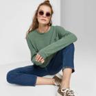 Women's Long Sleeve Crewneck Waffle Cropped Top - Wild Fable Green