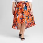 Women's Plus Size Tropical Print Tie Front Midi Skirt - Who What Wear Orange/blue 20w, Orange/blue Tropical Print