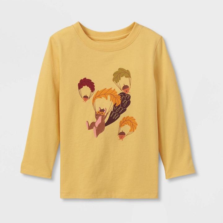 Toddler Boys' Squirrel Parachuting Long Sleeve Graphic T-shirt - Cat & Jack Yellow