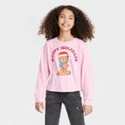 Girls' Boxy Cropped 'happy Holidays' Garfield Long Sleeve Graphic T-shirt - Art Class Pink