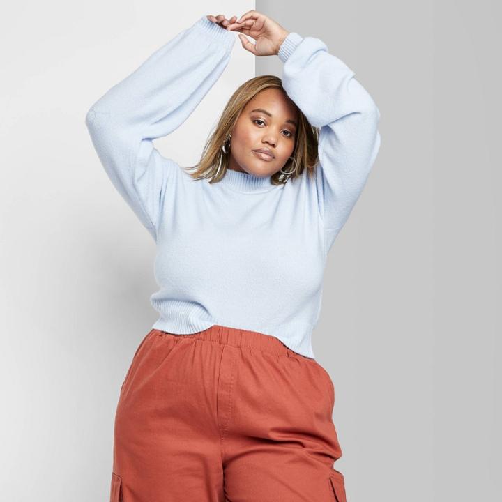 Women's Plus Size Long Sleeve Mock Turtleneck Sweater - Wild Fable Blue 1x, Women's,