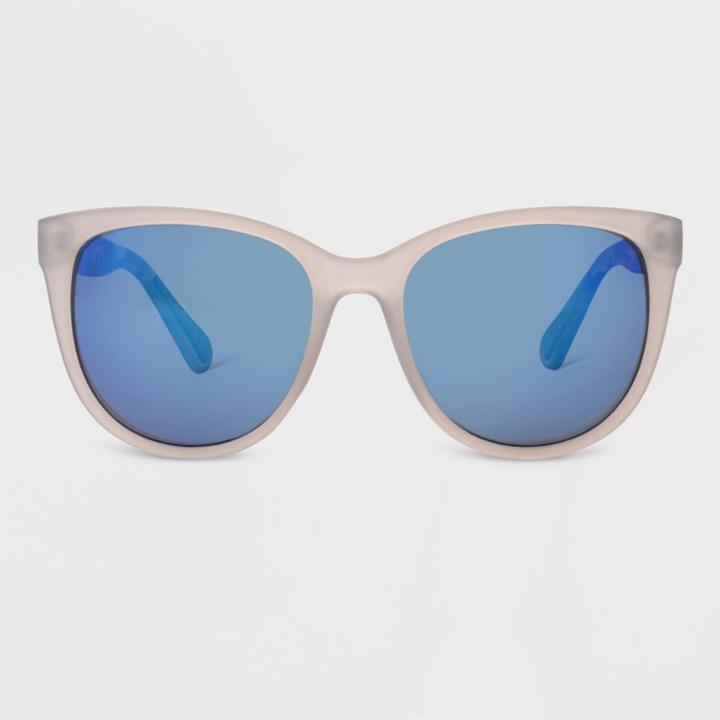 All In Motion Women's Tortoise Shell Print Matte Plastic Cateye Sunglasses With Blue Polarized Lenses - All In
