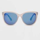 All In Motion Women's Tortoise Shell Print Matte Plastic Cateye Sunglasses With Blue Polarized Lenses - All In
