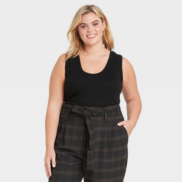 Women's Plus Size Slim Fit Tank Top - A New Day Black